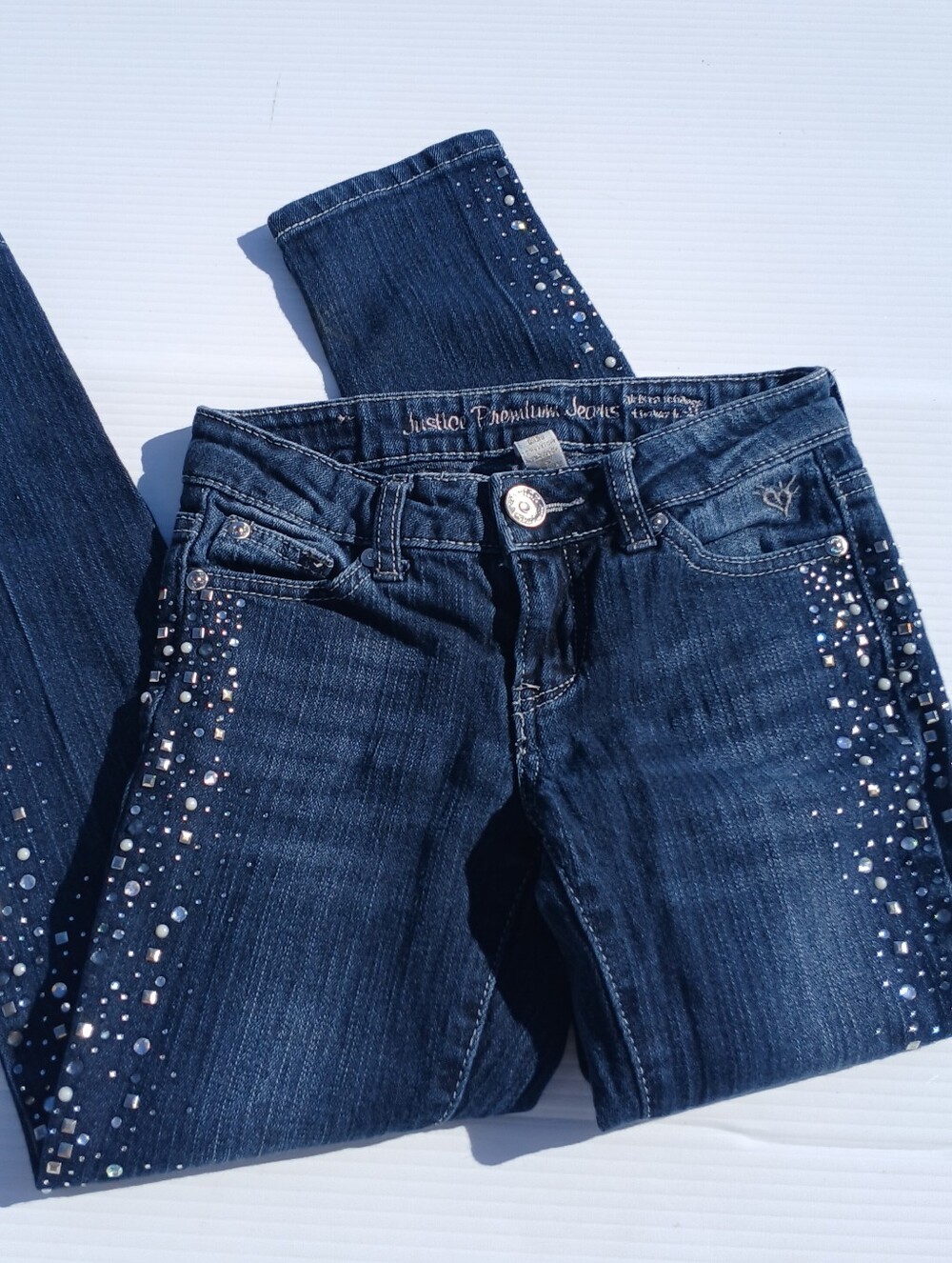 Justice Premium girls size 8 Rhinestone Embellished Denim Skinny Jeans Pants